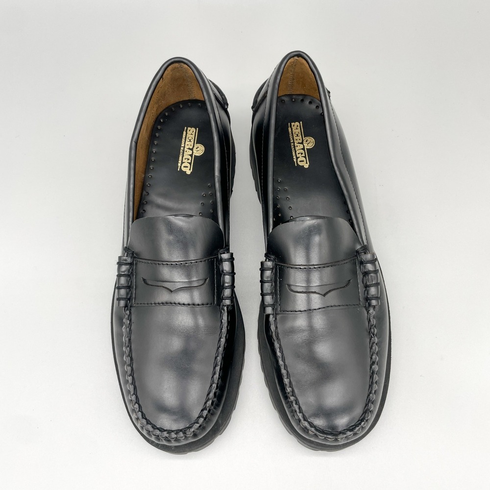 Sebago Womens 10 Classic Dan Lug Penny Loafers Black Leather Preppy Goth Chunky